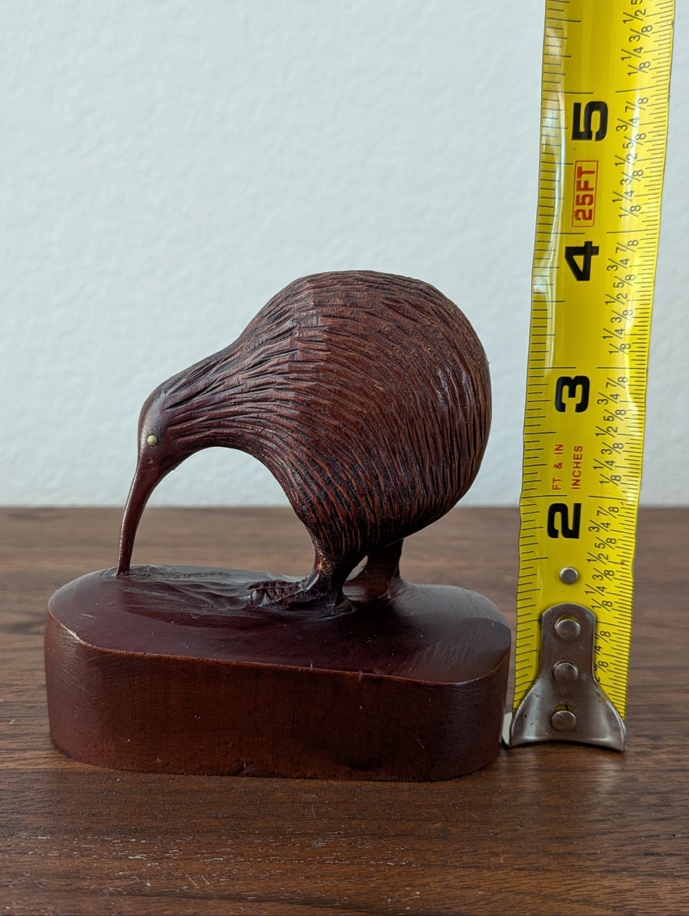 Vintage Hand Carved Wooden Kiwi Bird w/ Brass Eyes Tawa, New Zealand 3.75 in - Picture 11 of 12